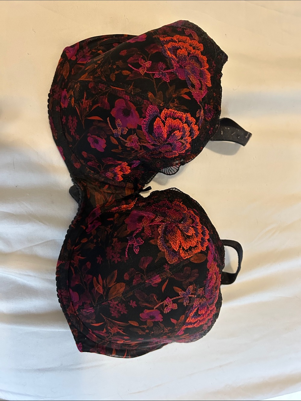 Prima Donna Black Bra with Pink & Orange Floral Embroidery